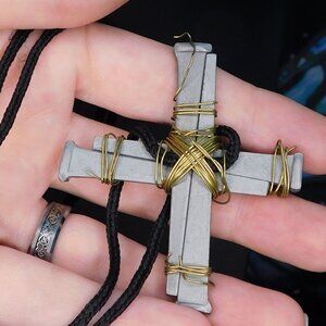 Handmade Metal Spike Brutalist Cross Necklace